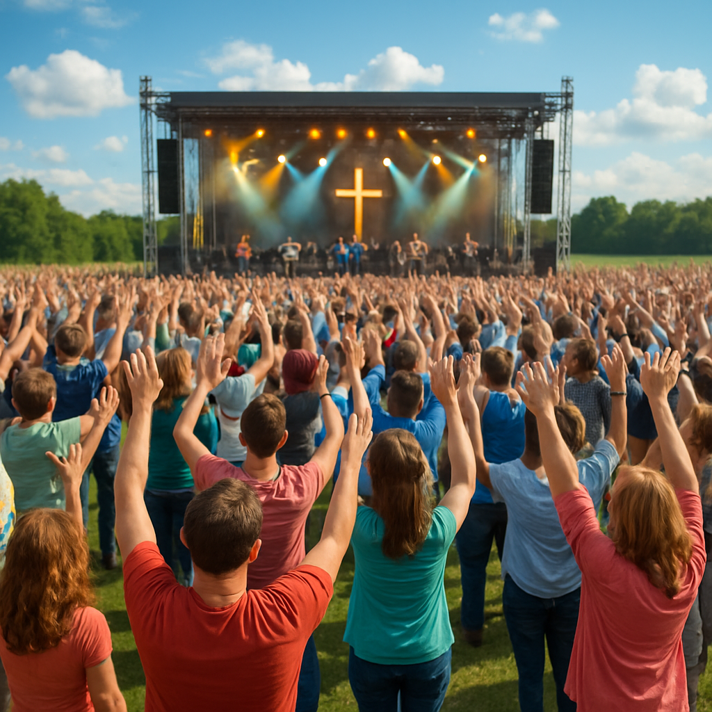 Christians worshipping at an outdoor festival